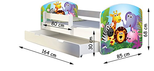 CLAMARO 'Fantasia Grün' 160 x 80 Kinderbett Set inkl. Matratze, Lattenrost und mit Bettkasten Schublade, mit verstellbarem Rausfallschutz und Kantenschutzleisten, Design: 02 Tierpark-2