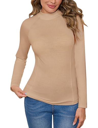 Camiseta Básica Mujer Manga Larga Camiseta Cuello Alto Algodón Cálida y Elástica Top Básico Interior Termica Casual Elástico