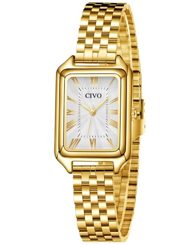 Imagen de CIVO Reloj Mujer Dorado Vintage: 32mm Caja Rectangular con Números Romanos Relojes de Pulsera Acero Inoxidable Analogico de Cuarzo para Mujeres Regalo Clásicos