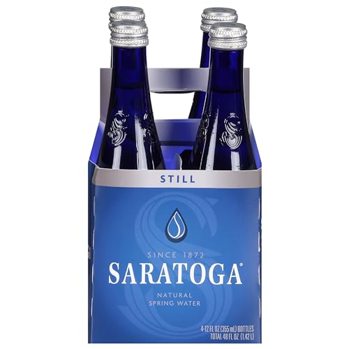 Saratoga Still Spring Water, Glass Water Bottle, 12 Oz, Pack of 4
