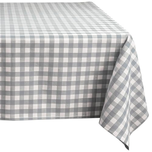 Comart - Tovaglia Square Antimacchia - Copritavolo a Quadretti Vichy 100% Poliestere - Effetto Tessuto - Resistente ai Liquidi - Lavabile in Lavatrice - Rettangolare 178x132 cm - 6 Posti - Grigia