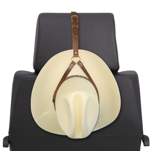 Hat Halter: Genuine Leather Cowboy Hat Holder, Hat Holder/Racks for Truck, Car, SUV, Hat Rack for Fedoras, Sun Hats, and Wide Brimmed Hats (Brown)