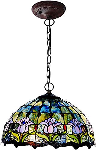 HJRegaFimu Chandeliers Stained Glass Ceiling Light Fixture With 16 Inch Shade Adjustable Vintage Tulip Decor Pendant Hanging Lamp For Kitchen Island Gift E27 110.