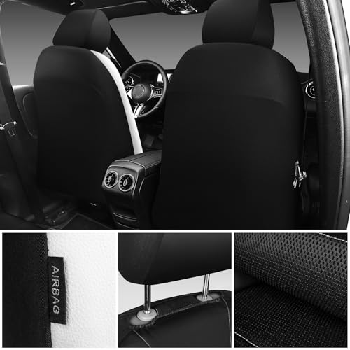 Image of CAR PASS Universal Leather Car Seat Covers Full Set with Sporty Design, Breathable All Season Easy to Clean Anti-slip Wear-Resistant Automotive Seat Covers Fit for Most Cars, SUVs, Trucks, Black White
