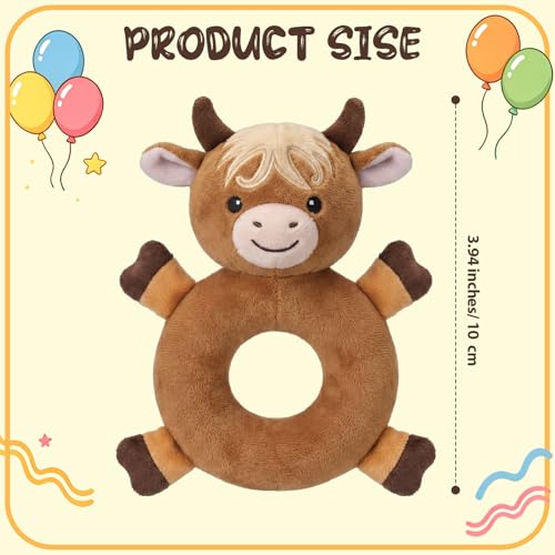 Image of Karenhi Highland Cow Tan Stuffed Animal Little Stuffed Animal Praying Baptism Soft Plush Snuggle God's Toy Embroidered Religious Gifts for Boys Girl Baby Shower Mom Barnyard Nursery Decor Doll Toy