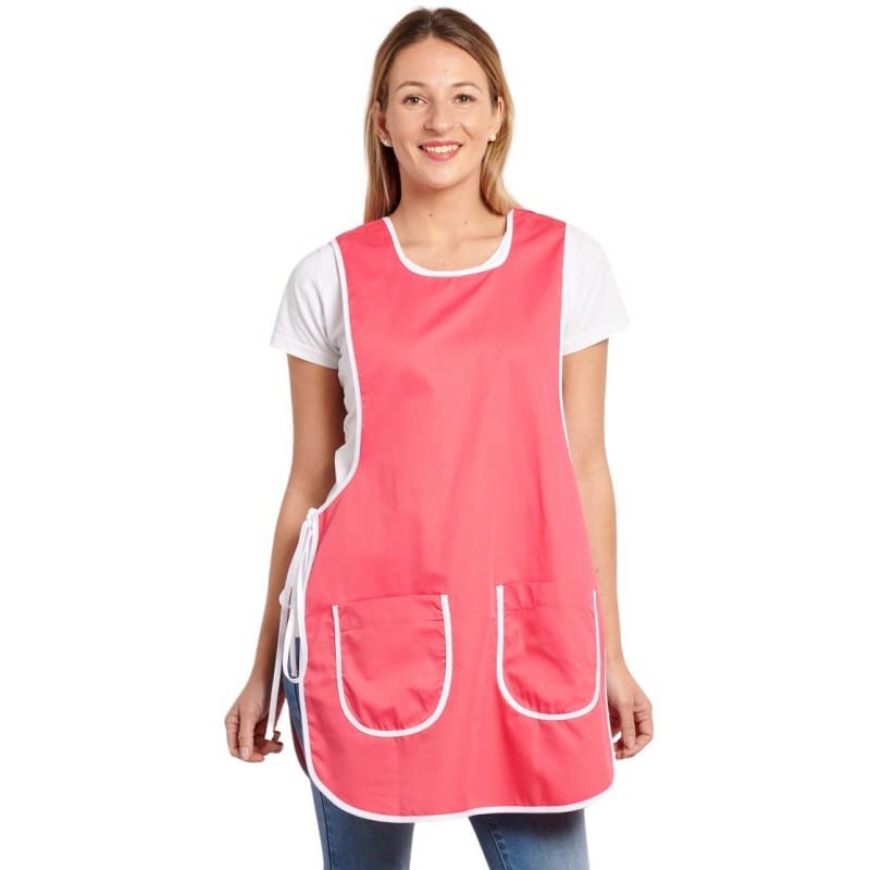 Hurry Tablier de travail Femme Tablier nettoyage uniforme de travail sante hotellerie Fushia liseré Blanc