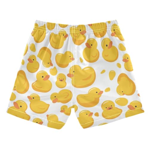 Boys Quick Dry Swim Trunks with Pockets Cartoon Yellow Duck Beach Shorts for Kids, Toddler Swimsuit Boy2