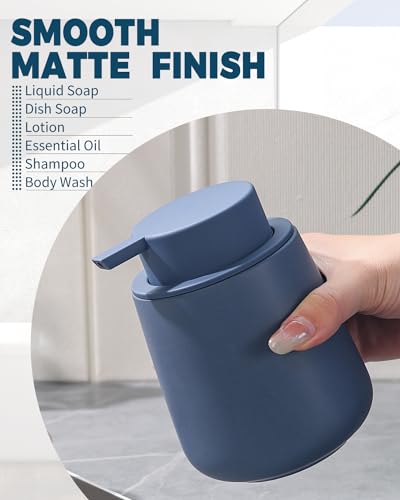 Image of Bosilunlife Soap Dispenser Bathroom - Blue Ceramic Soap Dispenser Lotion Hand Pump Dish Soap Bottle for Kitchen 12oz Refillable Liquid Hand Wash Dispenser for Bathroom
