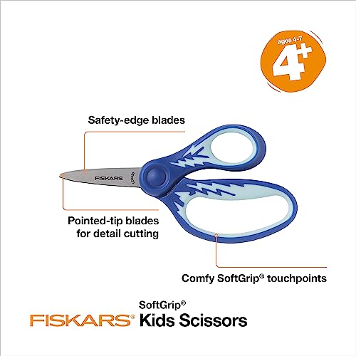 Fiskars-5-SoftGrip-Pointed-Tip-Scissors-for-Kids-Ages-4-7-Scissors-for-School-or-Crafting-Back-to-School-Supplies-Blue-Lightning Fiskars 5 SoftGrip Pointed Tip Scissors for Kids Ages 4 7 Scissors for School or Crafting Back to School Supplies Blue Lightning