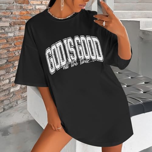 Image of Christian T Shirts for Women God is Good Shirt Oversized Jesus Religious Faith Inspirational Tshirts Bible Verse Tops