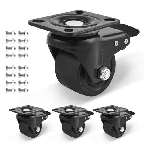 HOD 3 Inch Caster Wheels, Heavy Duty Casters 4410 LBS, Low Gravity Center Casters with Brake, Industrial Casters 360° Swivel Casters for Furniture, Machine, Workbench