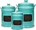 Le'raze 3 Piece Ceramic Canister Set With Rubber Gaskets Air-Sealed Lids - Aqua Chalkboard Canister Set