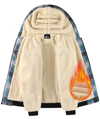 Image of GEEK LIGHTING Boys Flannel Jacket Sherpa Lined Hoodies Zip Up Fleece Plaid Shirt Jackets Winter Outdoor Coat Warm