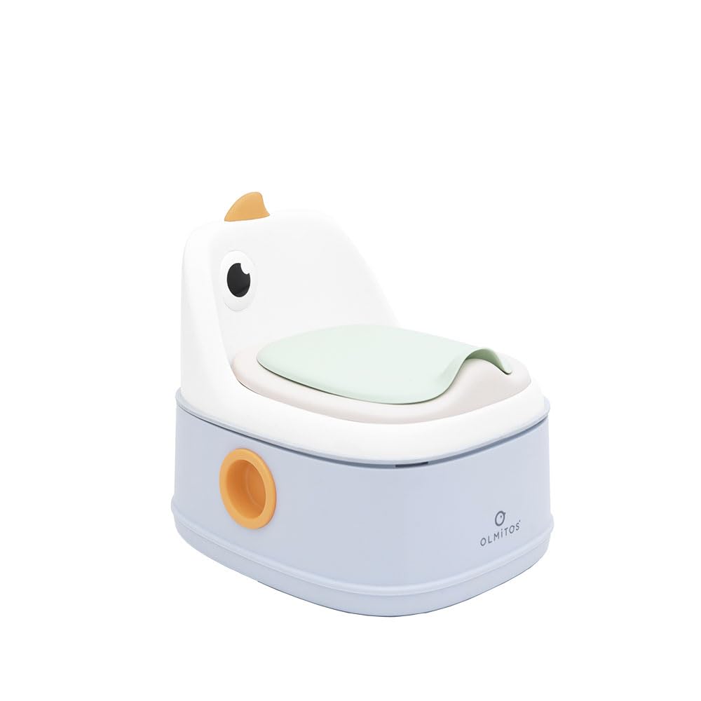 Olmitos - Orinal 3 en 1 infantil DINO de aprendizaje – 3 funciones Orinal, Reductor WC y Taburete - Vaso Extraíble, Antideslizante, Protección Contra Salpicaduras y Diseño Divertido – Versátil (Azul)
