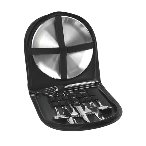 Yuecuu Juego de cubiertos de camping de acero inoxidable, 10 piezas, vajilla de pícnic, juego para 2 personas, vajilla portátil para exteriores, para camping, picnic, senderismo