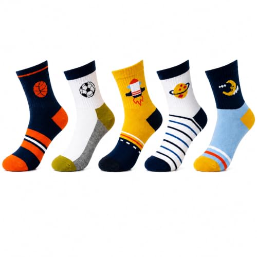 QNIMSWAM Kid's Socks for Boys and Girls - Made with Soft & Breathable Cotton with Antibacterial Wash, Pack Of 5 (IN, Age, 0 Months, 6 Months, Apple)
