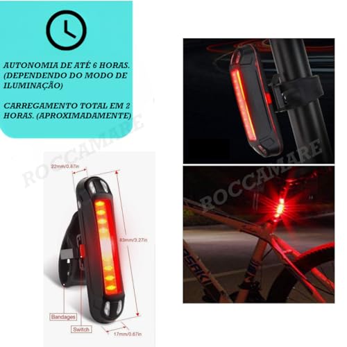 kit Lanterna Solar P/Bike Bicicleta com Buzina Potente Recarregável 3 modos de Luz + Sinalizador Tra