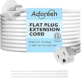 Adoreen 45° Angle Flat Plug Power Extension Cord 20 Ft White, Seamless One-Piece Molded Low Profile 3 Prong 16 AWG Grounded Wire Electric Cable for Home Office, 13A 125V 1625W, SVT, ETL with Ties