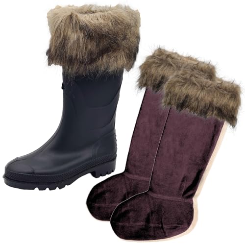 Womens Fleece Wellie Socks Faux Fur Cuff Tops Adult Ladies Girls Welly Wellington Boot Thermal Liners Warm Outdoor Sock One Size 3-5 (UK, Numeric, 3, 5, Regular, Regular, Brown)