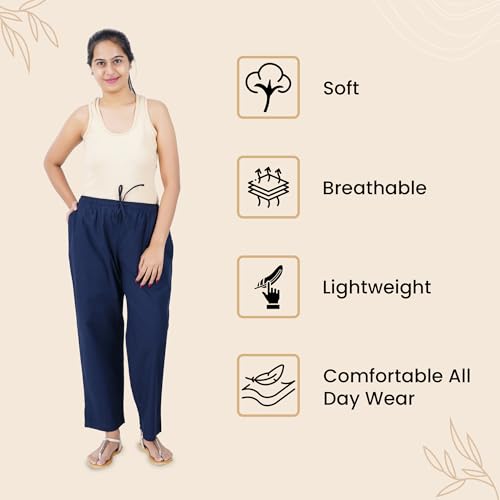 Image of Happy Bunny Parallel Pants for Women 100% Cotton Ankle Length Trousers Regular Fit with Elastic Drawstring Stylish & Pockets Casual Formal Wear for Office & Home