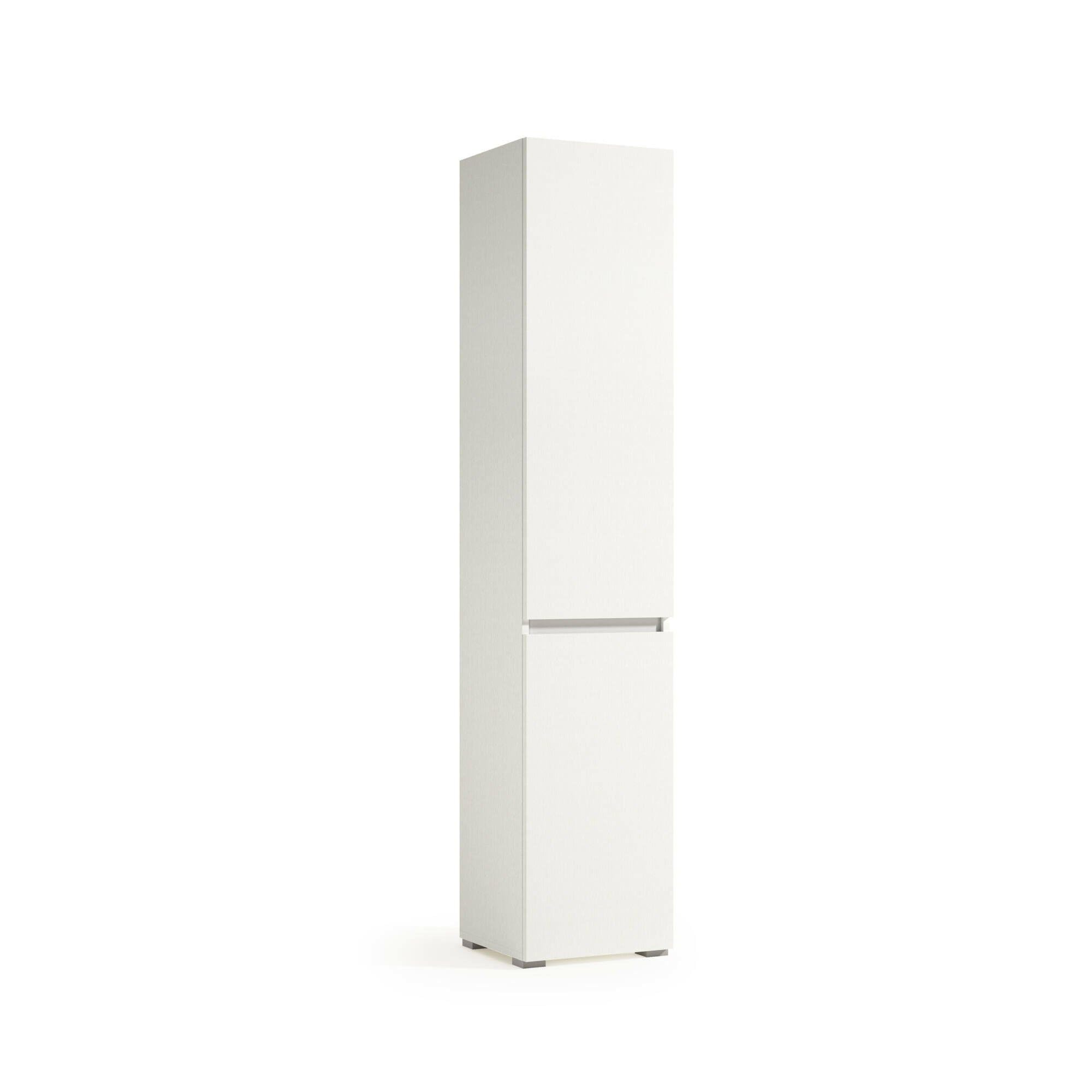 Dmora - Armadio multiuso 2 ante Agapanto, Mobile lavanderia a 2 ante, Colonna da bagno con cestello portabiancheria, 100% Made in Italy, 45x37h195 cm, Bianco