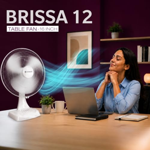 Image of SINGER Brissa 12 High Speed Table Fan 115W | 100% Copper Motor | 2100 RPM | 100 CMM Air Delivery | 3 Speed Control | Silent Operation | Adjustable Height | 2 Years Warranty | ISI Certified