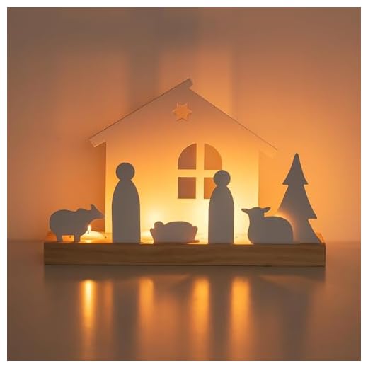 Romadedi Ensemble de Bougeoirs de Noël : Crèche Décorative d'Intérieur Avec Socle en Bois, Blanc, pour Table ou Manteau de Cheminée - Idéal pour la Décoration
