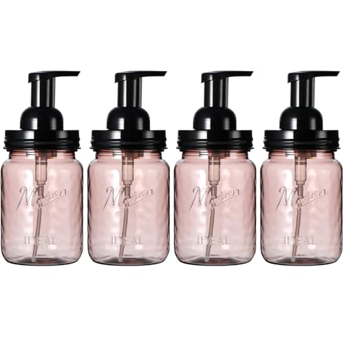 Amolliar 16Oz Foaming Soap Dispenser with Pump Lid, 4 Pack Refillable Foam Hand Dish Soap Dispenser, Plastic Liquid Soap Dispenser with Waterproof Lable for Farmhouse Kitchen Bathroom (Vintage Rose)