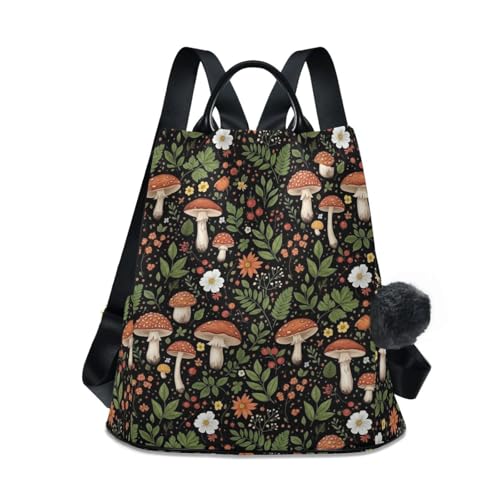 Sac antivol femme imprimé champignons marron contre les pickpockets