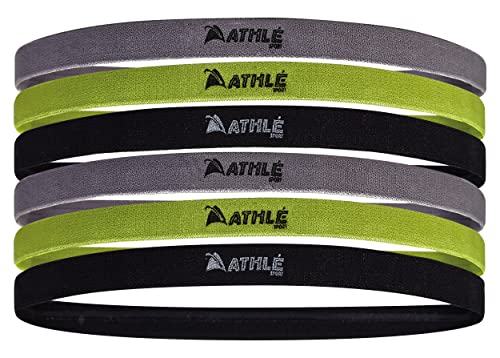 Athlé Skinny Headbands For Women And Men - 6 Pack - Elastic Hair Bands With Non Slip Silicone Grip - Lightweight And Comfortable Thin Headbands - Black, Green, Grey #TOP13