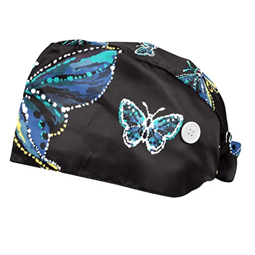 Chapeau bouffant JDEZ en lot de 2 casquettes de travail ajustables avec motif papillons bleus