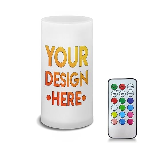 Image of Custom Flameless LED Candles Battery Operated Candles with Remote Timer Color Changing, Customize Photos and Text DIY Your Own Pillar Candle Tealights for Indoor Outdoor Home Decoration