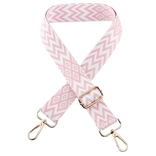 Image of 1pc Extendable Zigzags Jacquard Bag Strap with Clasps Geometric Webbing Belt for Shoulder Crossbag Messenger Bag Replacement (Pink)
