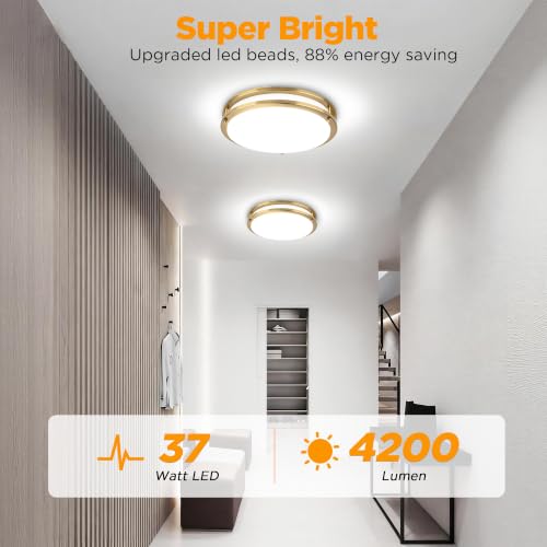 Image of LUTEC 13-Inch Flush Mount Ceiling Light, Dimmable 5CCT (3000K-6500K) Adjustable LED Ceiling Light, 37W 4200LM Super Bright Energy Efficient Modern Lamp for Bedroom, Hallway, Kitchen-Gold