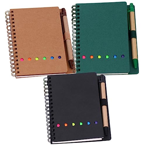 HOODANCOS 3個点 ポータブルコイル付箋 メモ帳 スケジュール管理用 便利な貼れるノート 学生 オフィス用 色違い色 緑 黒 茶 軽量で持ち運び簡単