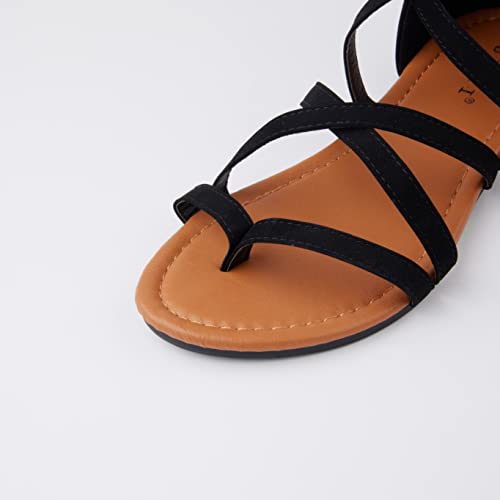 Youngshow Women's Gladiator Strappy Flat Sandals With Zip, Women's Sexy Cute Sandals For Dressy Platform, Low Heeled And Criss-Cross Strap, Size 7, Black #TOP1