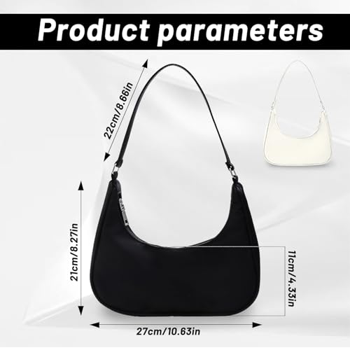 Women Shoulder Bag, Nylon Dumpling Bag with Zipper Mini Purse for women, Fashionable Shoulder Bags for Shopping, Dating, and Traveling(Black)3