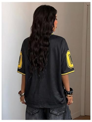 Image of SOLY HUX Jersey Shirts for Women Number Graphic Print V Neck Baggy Tees Hip Hop Streetwear