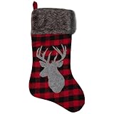 Northlight 20.5' Red and Black Buffalo Plaid Reindeer Christmas Stocking