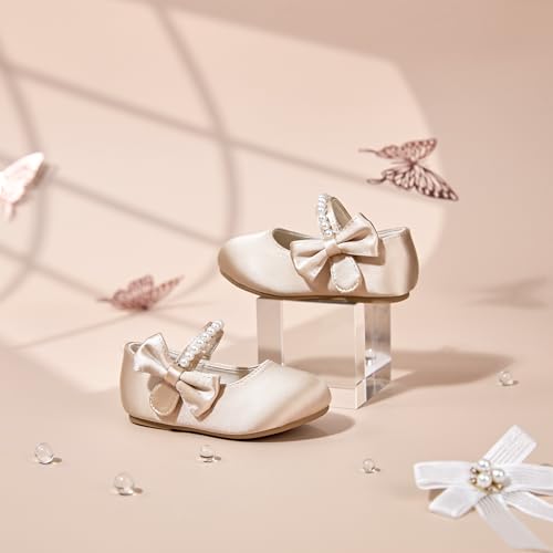 Image of PHIRAMIN Toddler Flower Girl Glitter Dress Shoes Little Girl Ballet Flats Bow Wedding Party