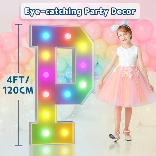 Image of Imprsv Colorful Marquee Letters 4 Feet Tall, Large Light up Letters P | RGB with Remote, Birthday Party Decorations Anniversary Wedding Decorations Assembly Required 23 Pcs Accessory Set