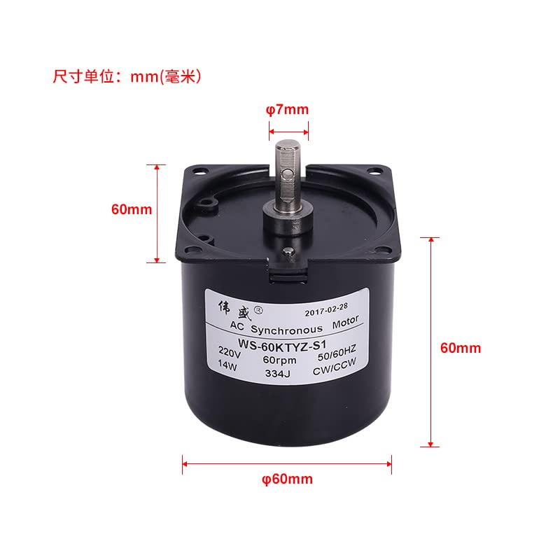 60KTYZ Miniature Low Speed Permanent Magnet Synchronous AC Motor Slow Speed Reversing Small Motor 220V Gear Motor - (Speed(RPM): 2.5rpm/ Voltage(V): Motor) (10rpm Motor)