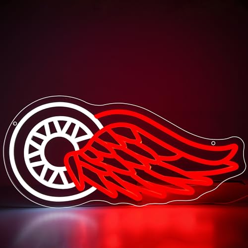 Image of Ice Hockey Neon Sign for Wall Decor Wings LED Light Up Sign Hockey Wall Decor Sport Neon Lights for Club Bedroom Man Cave Bar Garage Sports Gifts for Men Teen Boys Fans,Size 17.7*8.3 inches(FMXD104)