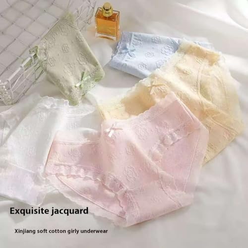 JIUKEHUA] Women's Cotton Panties with Lace Trim, Soft Comfortable & Breathable Underwear, 5-Pack2