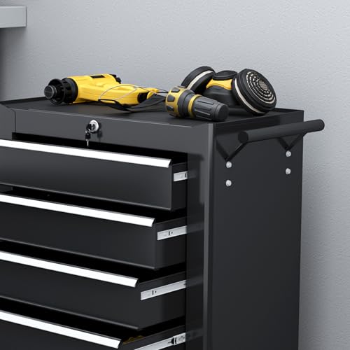 HOMCOM Steel 5-Drawer Tool Storage Cabinet Lockable with Wheels Handle 2 Keys Garage Equipment Trolley Home Work DIY Workshop Chest Black 9 HOMCOM Steel 5-Drawer Tool Storage Cabinet Lockable with Wheels Handle 2 Keys Garage Equipment Trolley Home Work DIY Workshop Chest Black - Image 9
