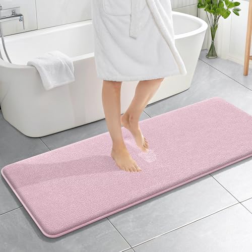 Image of OLANLY Thick Memory Foam Bathroom Runner Rugs 59x20, Extra Soft Absorbent Long Bath Rug, Quick Dry, Non-Slip, Machine Washable Bath Mat for Bathroom, Tub and Shower, Home Decor Accessories, Dusty Rose