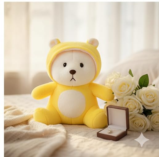 Image of Storescent Hooded Teddy Bear Plush Toy | Soft & Cute Stuffed Animal Toy for Hugging for Kids & Loved Ones - Yellow 45cm