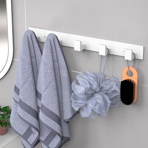 Image of PMMASTO Stainless Steel Coat Rack Wall Mounted, Heavy Duty Metal Hook Rail for Hanging Coats Hats Towels Robes Bags, Modern Wall Hooks Organizer (White, 5 inchL Hooks, 1PACK)