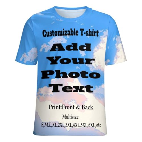 Listado de Playera Full Print los mejores 10. 37 playera personalizada para hombres y mujeres, diseño de tu propia playera sin botones, para añadir foto/impresión de texto, playera de manga corta con estampado completo, Small