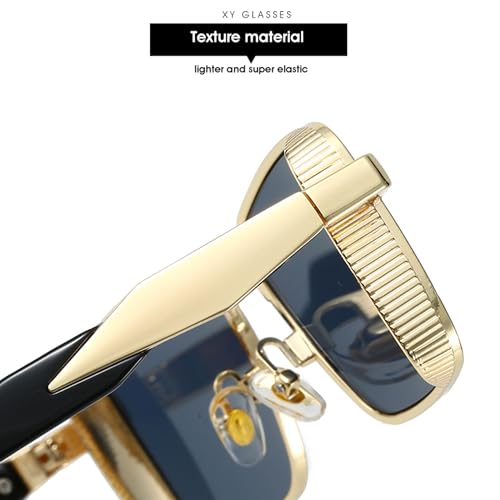 bullabulling Fashion Square Metal Frame Sunglasses for Women Men Retro Punk Sunglasses Gradient Lens UV4003